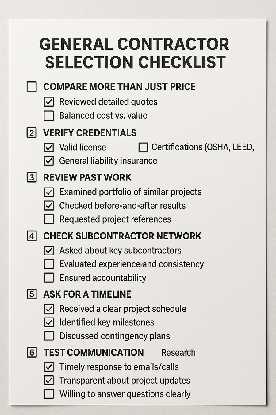 General Contractor Selection Checklist